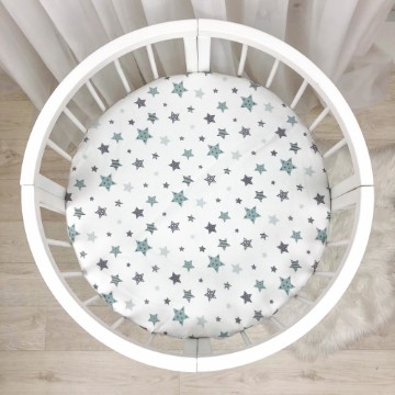 Husa saltea rotunda patut bebe copii cu elastic, Stelute menta